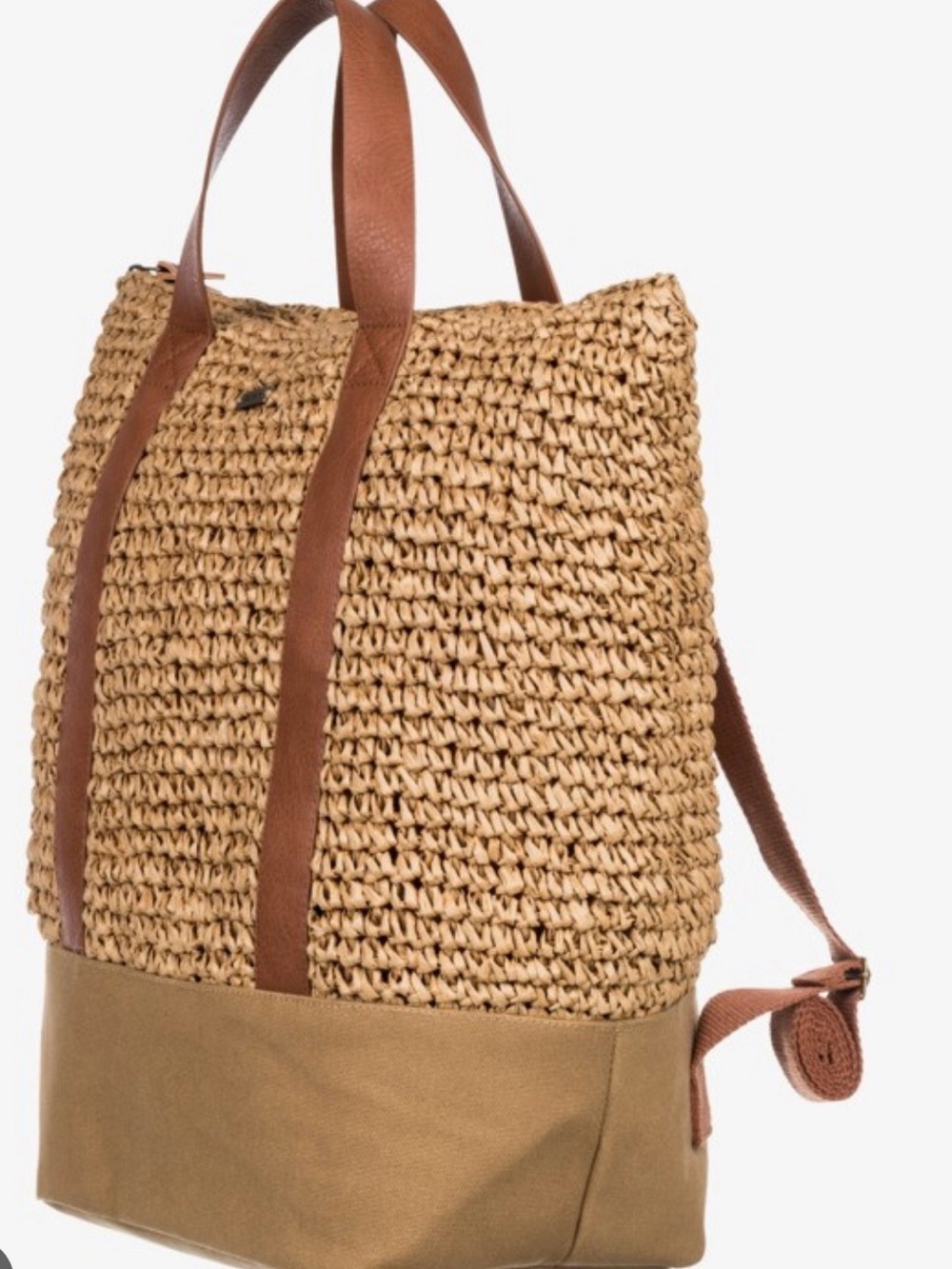 Roxy Natural Straw Backpack with Brown Trim